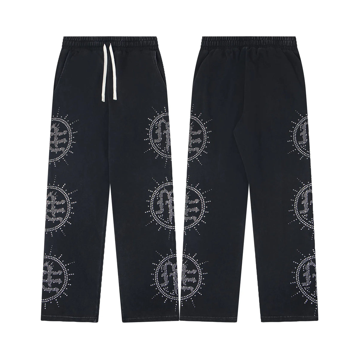 Mixed Emotion Emotion Crystal Symbol Sweatpants – Black Straight Pants