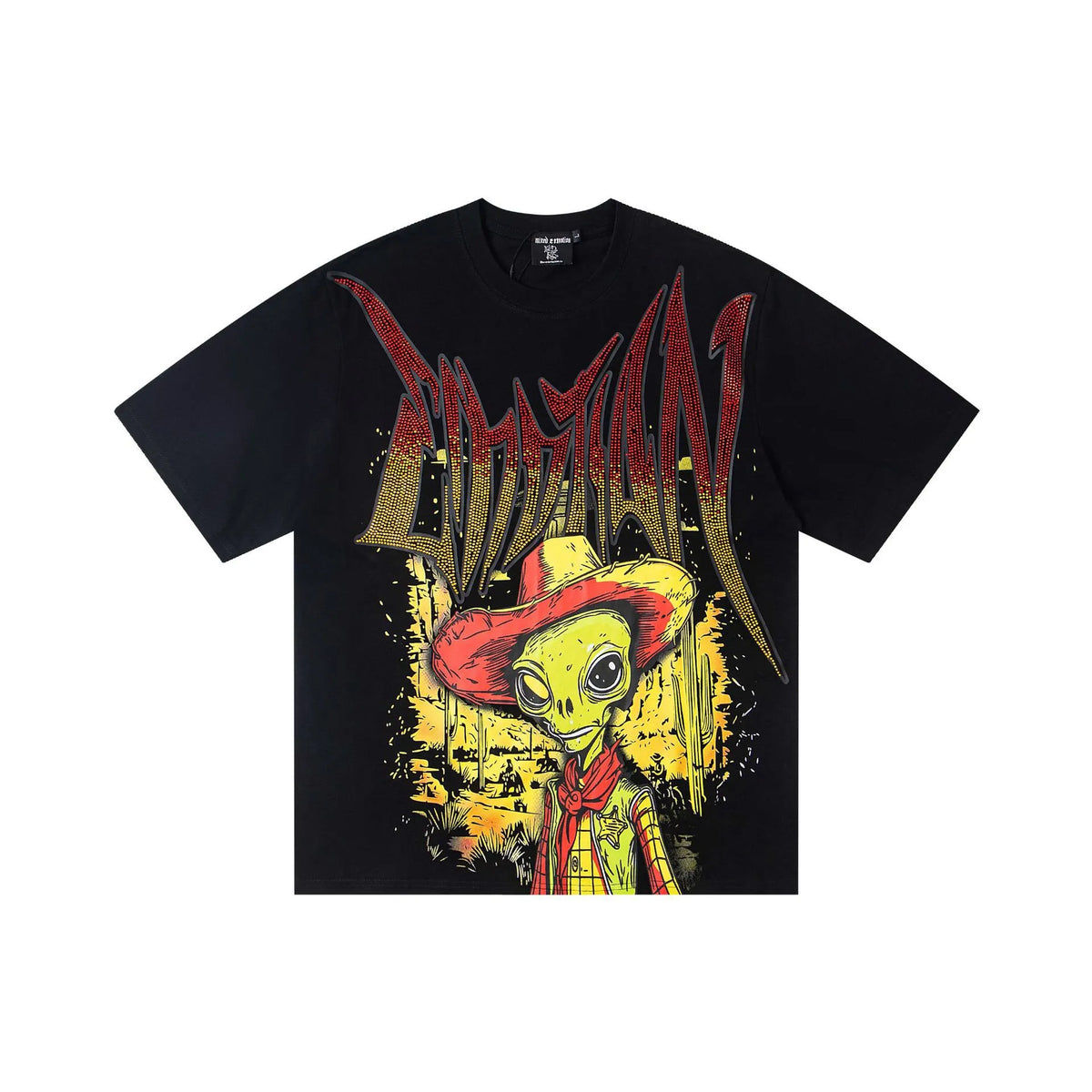Mixed Emotion Skull Cowboy Graphic T Shirt Oversized Black Streetwear Tee