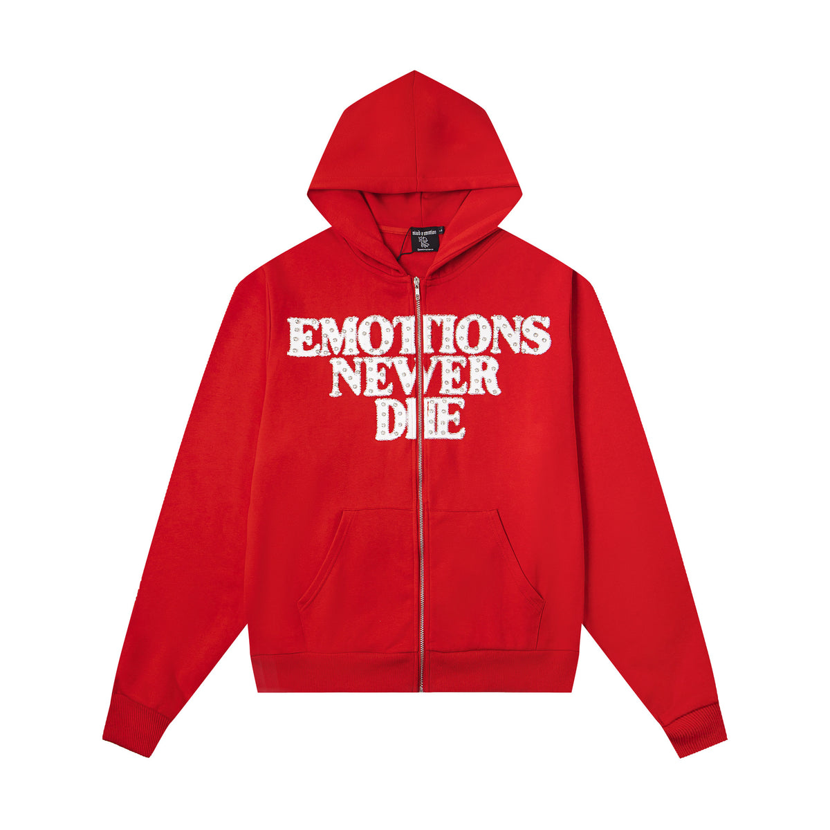 MIXED EMOTION “Emotions Never Die” Zip-Up Hoodie – Red Statement Streetwear