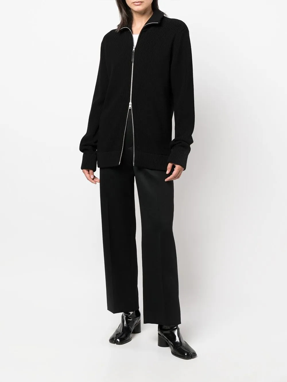 Maison Margiela cárdigan tejido de canalé con cierre - Negro - imagen 3