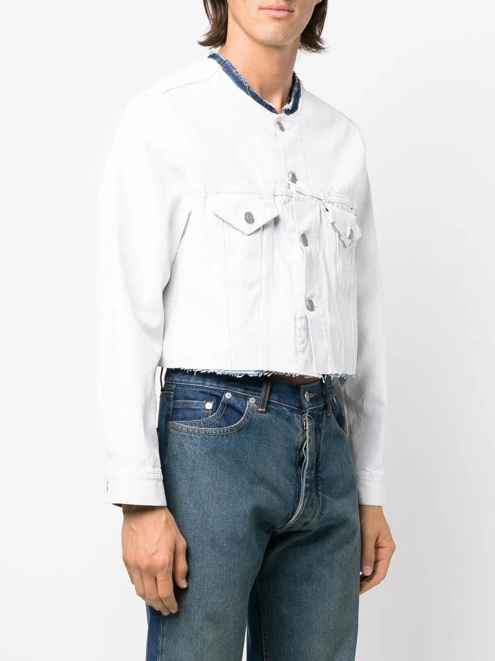 Maison Margiela chamarra corta de mezclilla sin cuello - Blanco - imagen 3