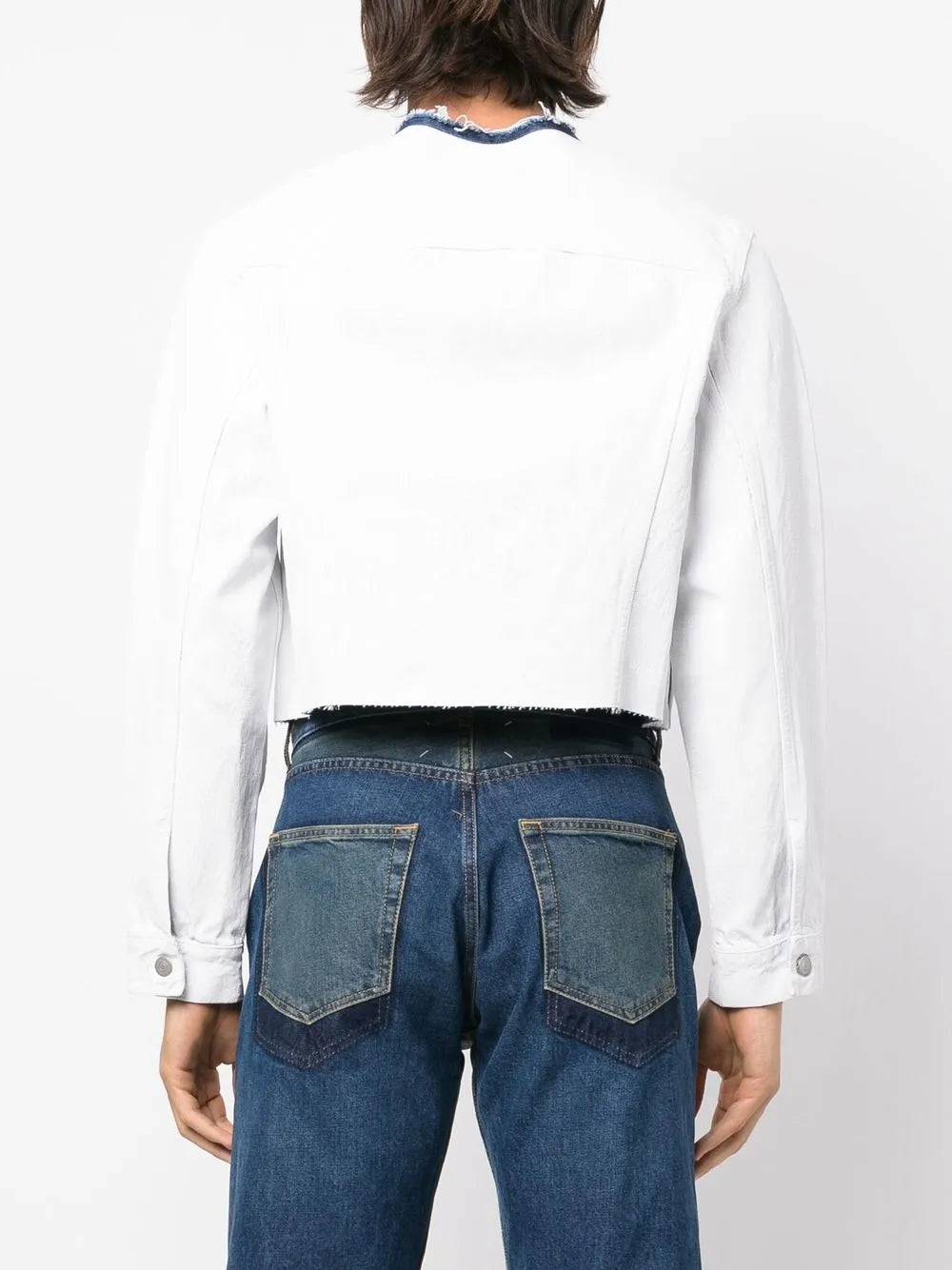 Maison Margiela chamarra corta de mezclilla sin cuello - Blanco - imagen 4