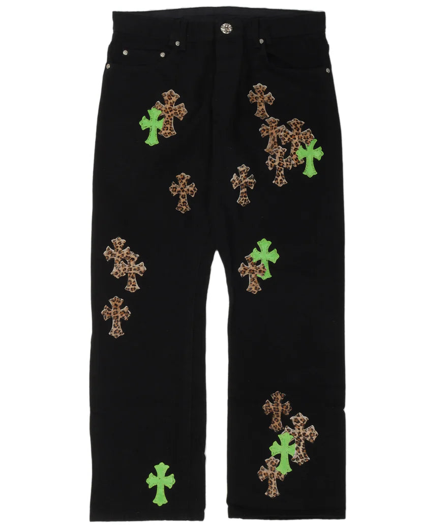 Chrome Hearts Cheetah Cross Patch Jeans w/ 35 Patches