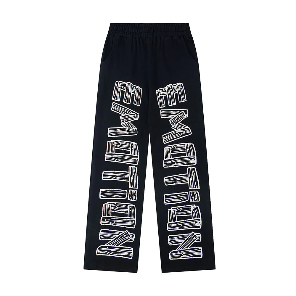 Mixed Emotion EMOTION Text Print Sweatpants – Black Streetwear Pants