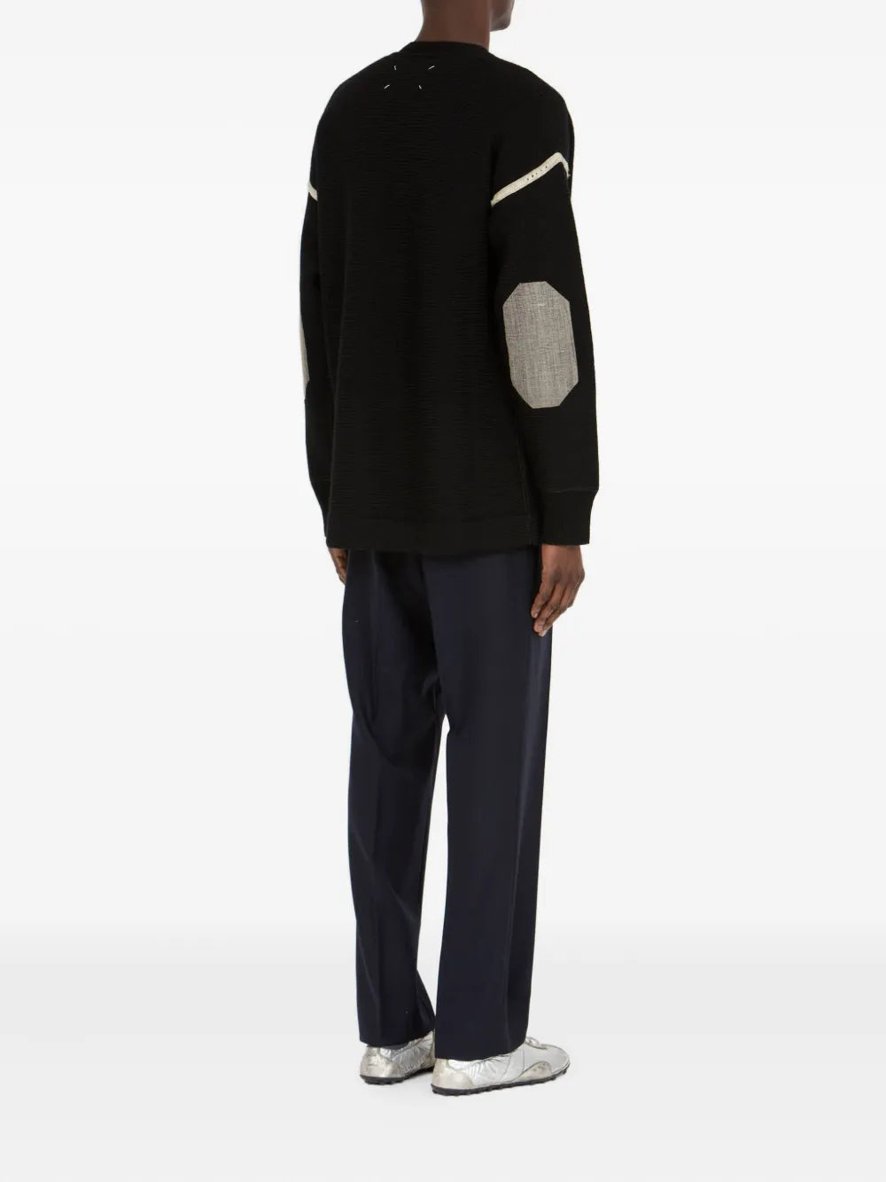 Maison Margiela cárdigan tejido de canalé con parche en los codos - Negro - imagen 4