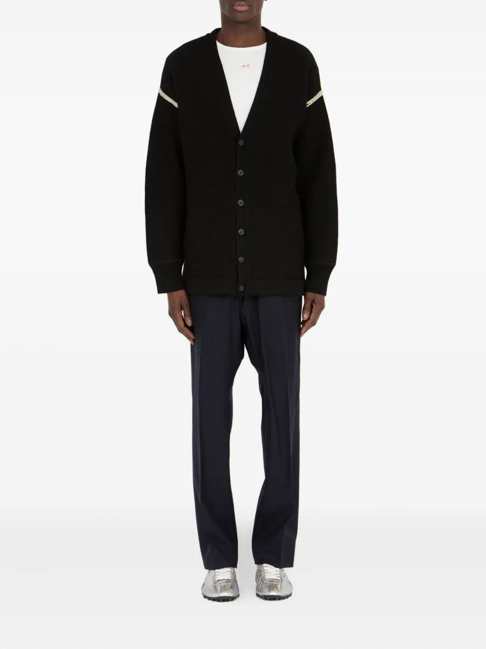 Maison Margiela cárdigan tejido de canalé con parche en los codos - Negro - imagen 2