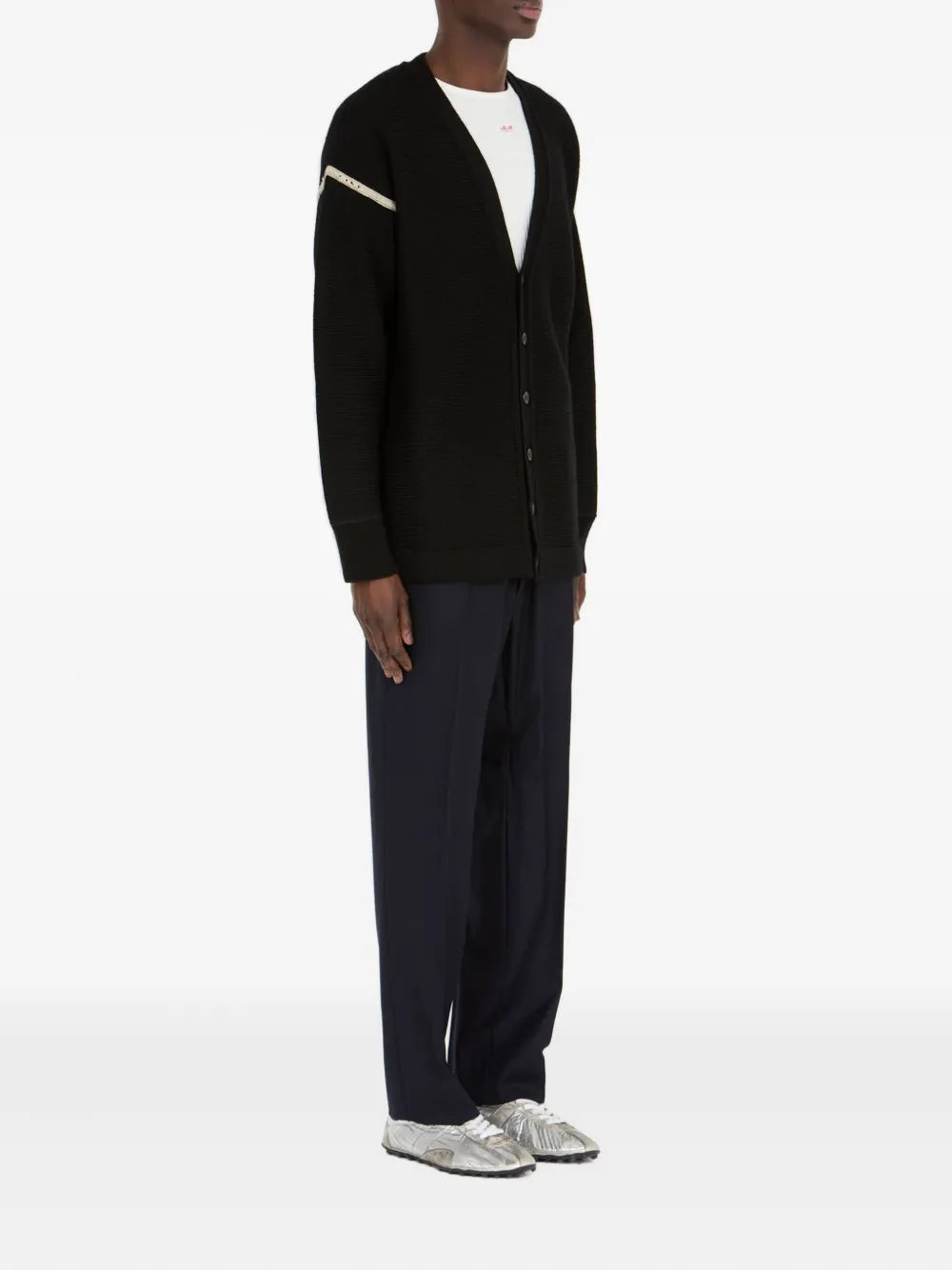 Maison Margiela cárdigan tejido de canalé con parche en los codos - Negro - imagen 3