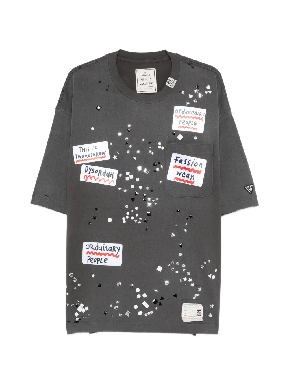 Maison MIHARA YASUHIRO playera con detalle de stickers - gris