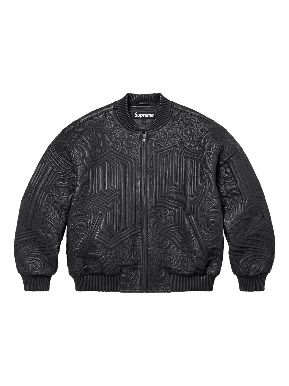 Supreme chamarra de piel bordada - Negro - imagen 1