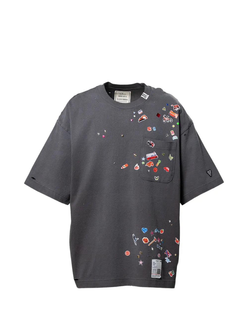 Maison MIHARA YASUHIRO playera con pegatinas estampadas - gris