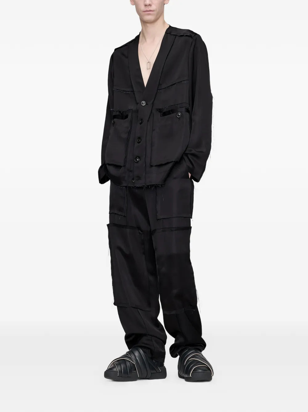 Maison Margiela chamarra con bordes deshilachados - Negro - imagen 2