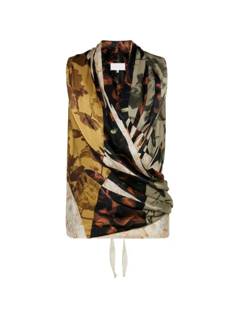 Maison Margiela top de seda drapeado con estampado floral - imagen 1
