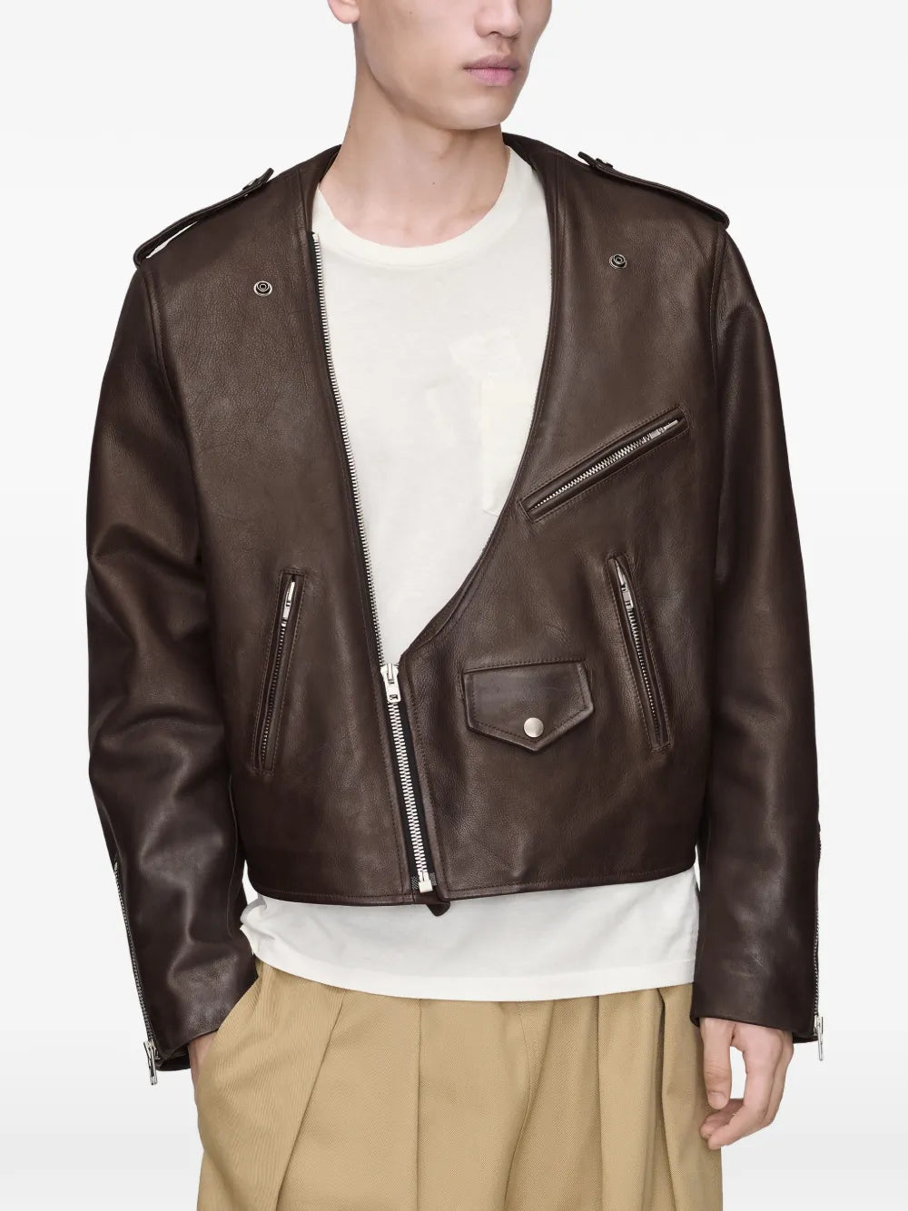 Maison Margiela chamarra de piel - Marrón - imagen 3