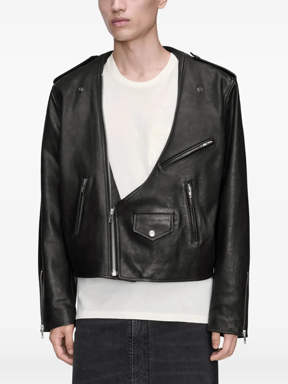 Maison Margiela chamarra de piel - Negro - imagen 4