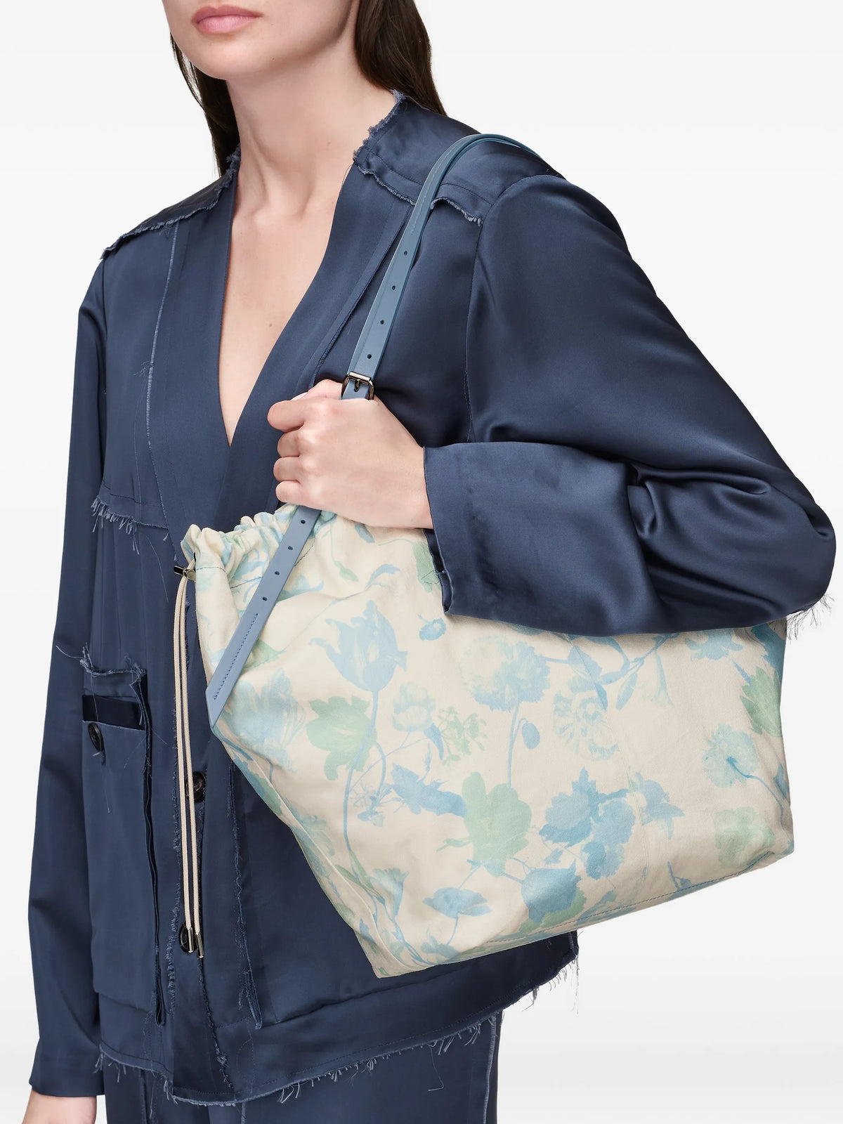 Maison Margiela tote mediana con estampado floral y cordones - Azul - imagen 2