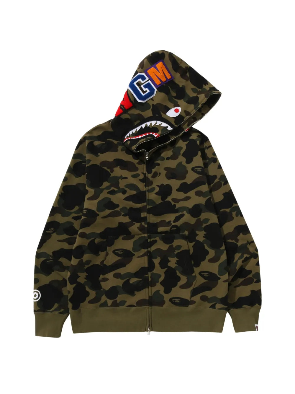 A BATHING APE® hoodie Shark con estampado militar y cierre