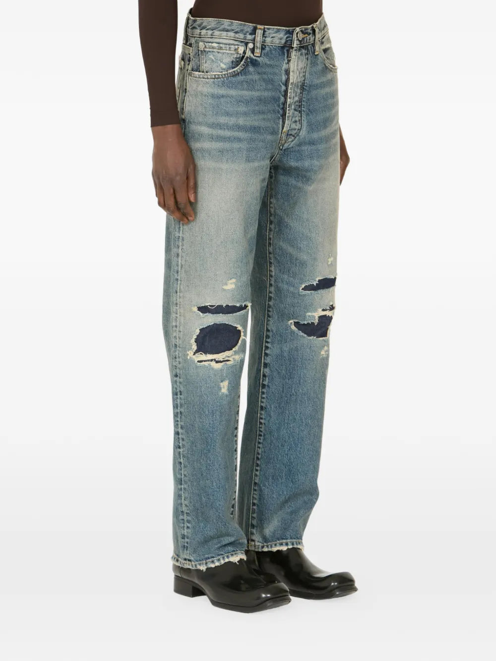 Maison Margiela skinny jeans envejecidos con diseño patchwork - Azul - imagen 4