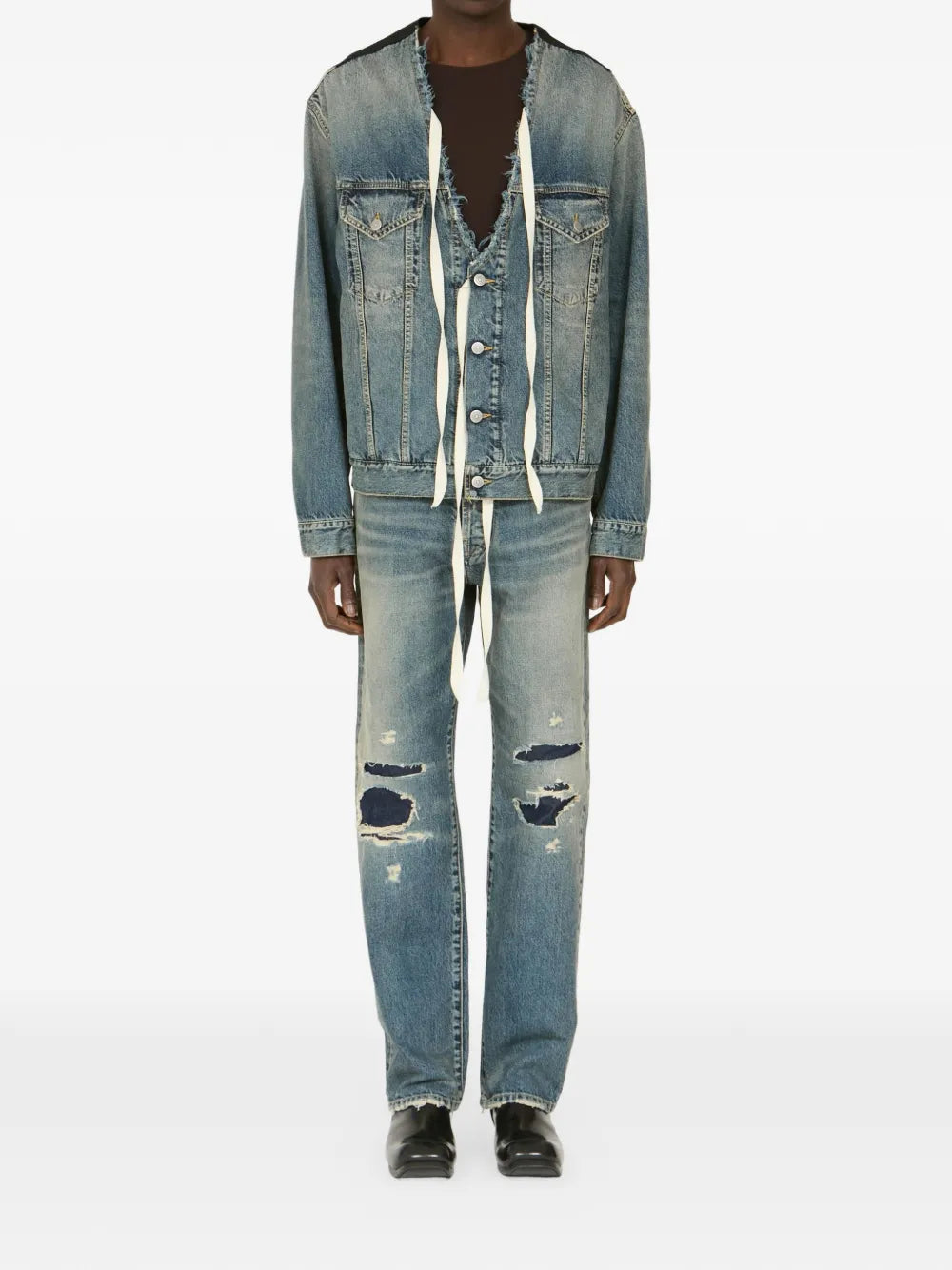 Maison Margiela skinny jeans envejecidos con diseño patchwork - Azul - imagen 2