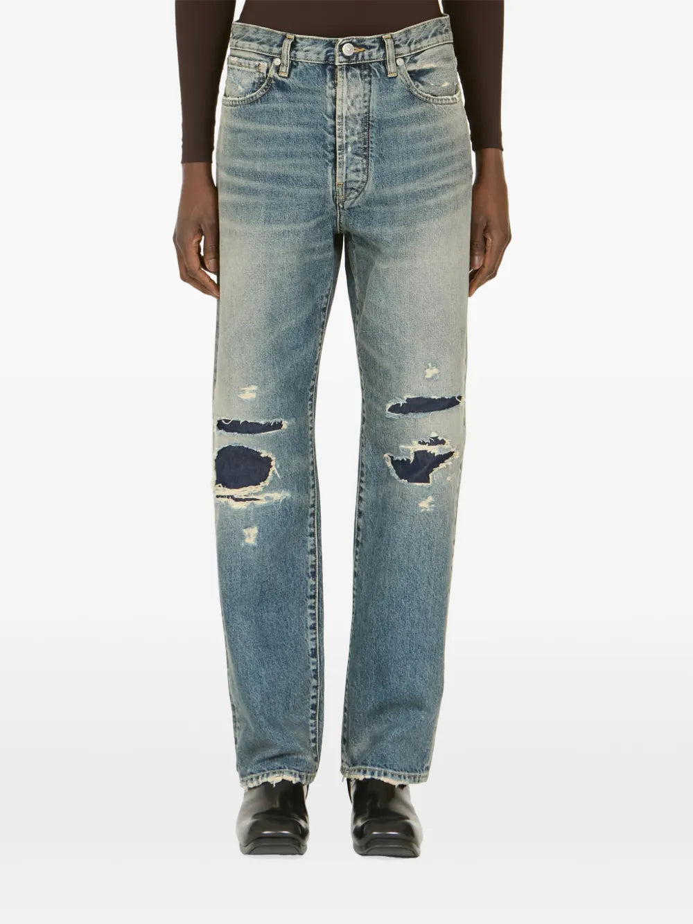 Maison Margiela skinny jeans envejecidos con diseño patchwork - Azul - imagen 1