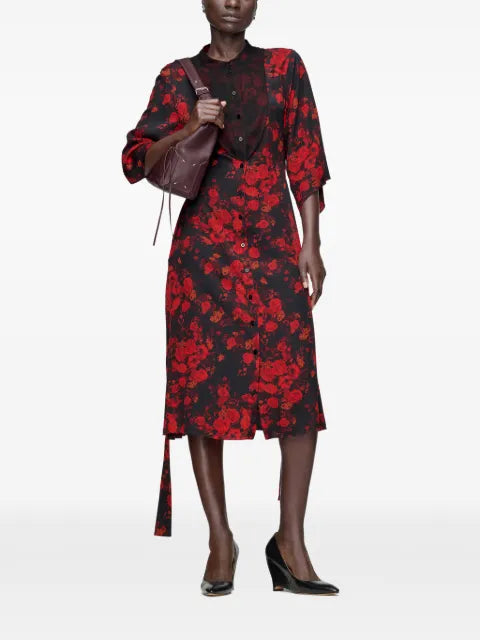 Maison Margiela vestido midi con cinturón y estampado floral - imagen 2