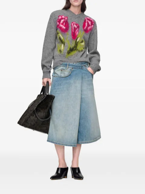 Maison Margiela suéter con motivo floral y cuello en V - imagen 2