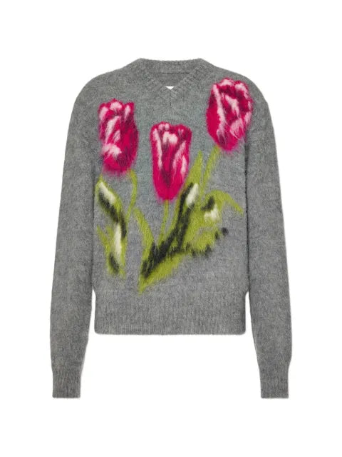 Maison Margiela suéter con motivo floral y cuello en V - imagen 1