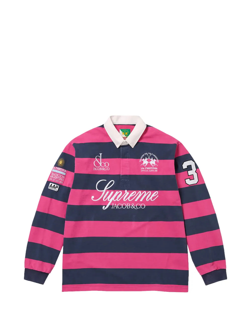 Supreme La Martina striped logo-embroidered rugby shirt - Rosado - imagen 1