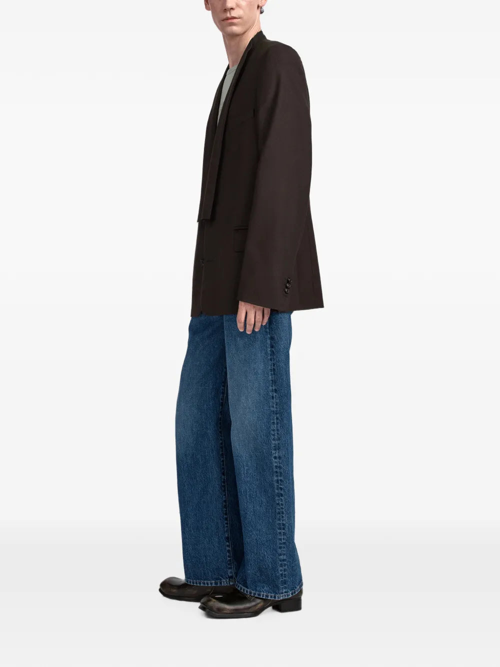 Maison Margiela blazer con cuello minimalista - Marrón - imagen 3