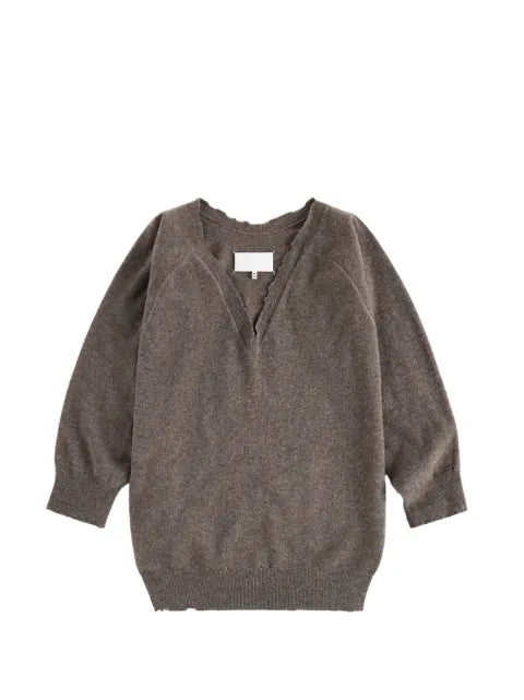 Maison Margiela suéter tejido con efecto envejecido y cuello en V - imagen 1