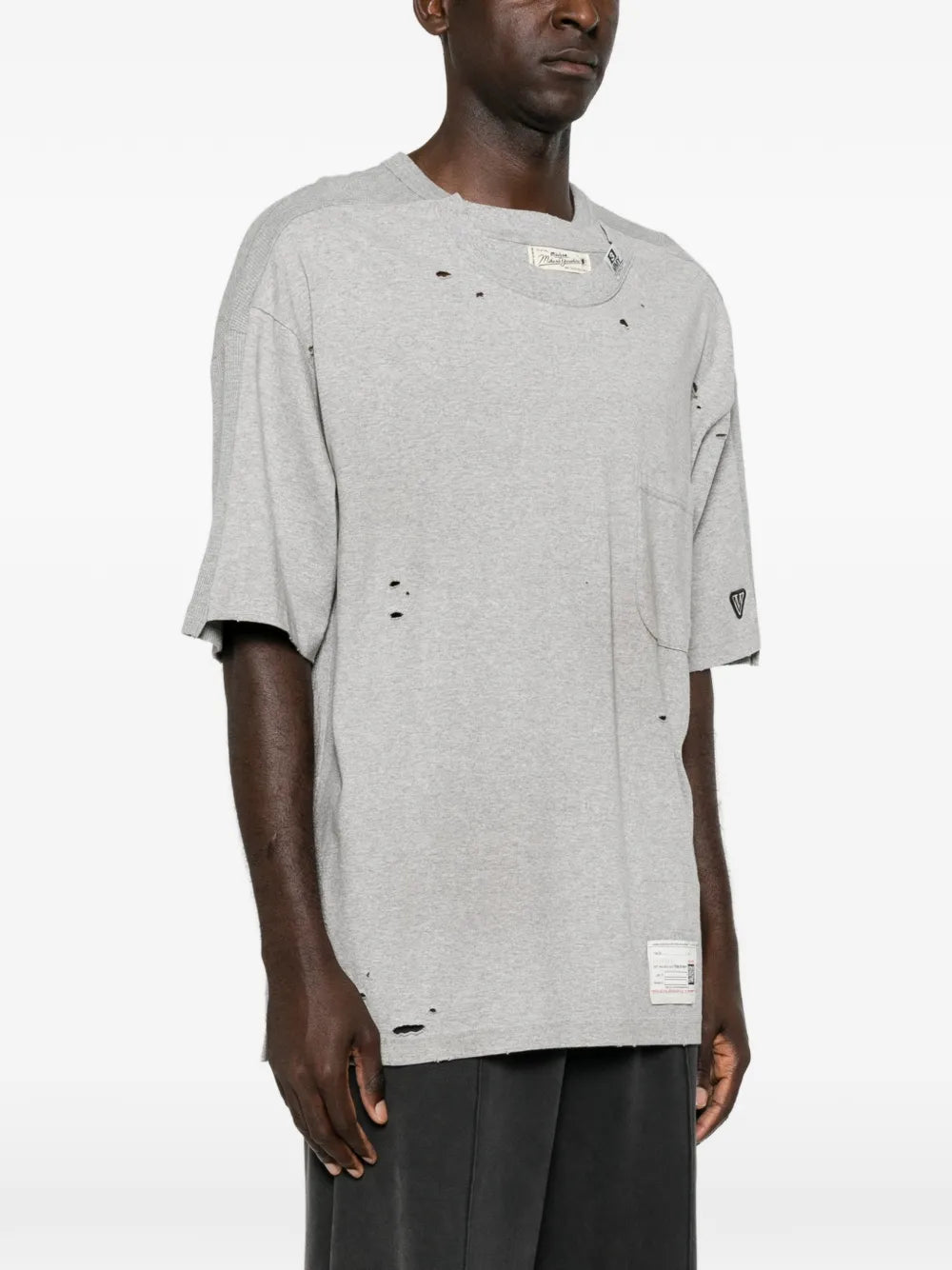 Maison MIHARA YASUHIRO playera con efecto envejecido y detalle a capas - gris