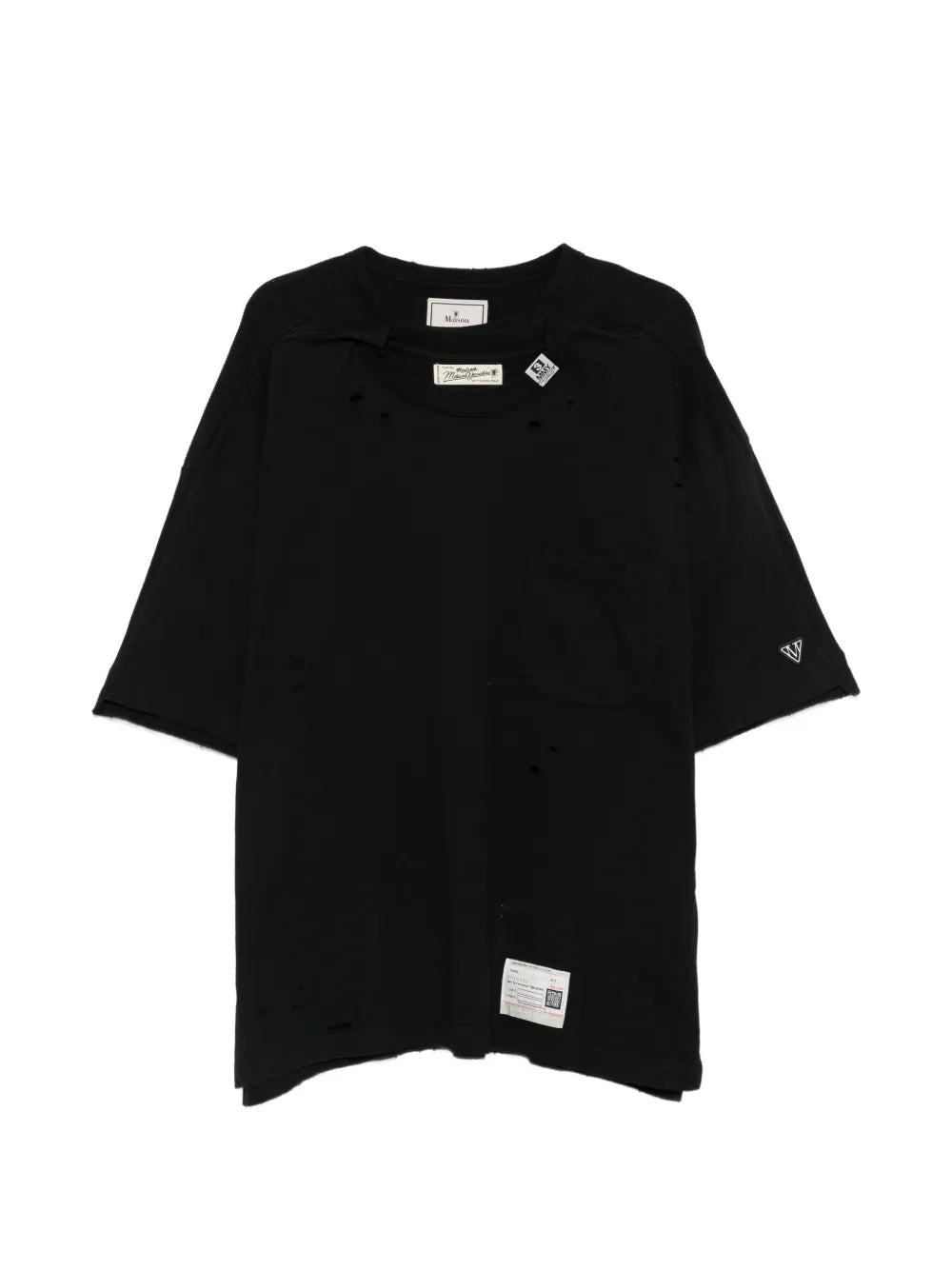 Maison MIHARA YASUHIRO playera con efecto envejecido y cuello a capas - negro