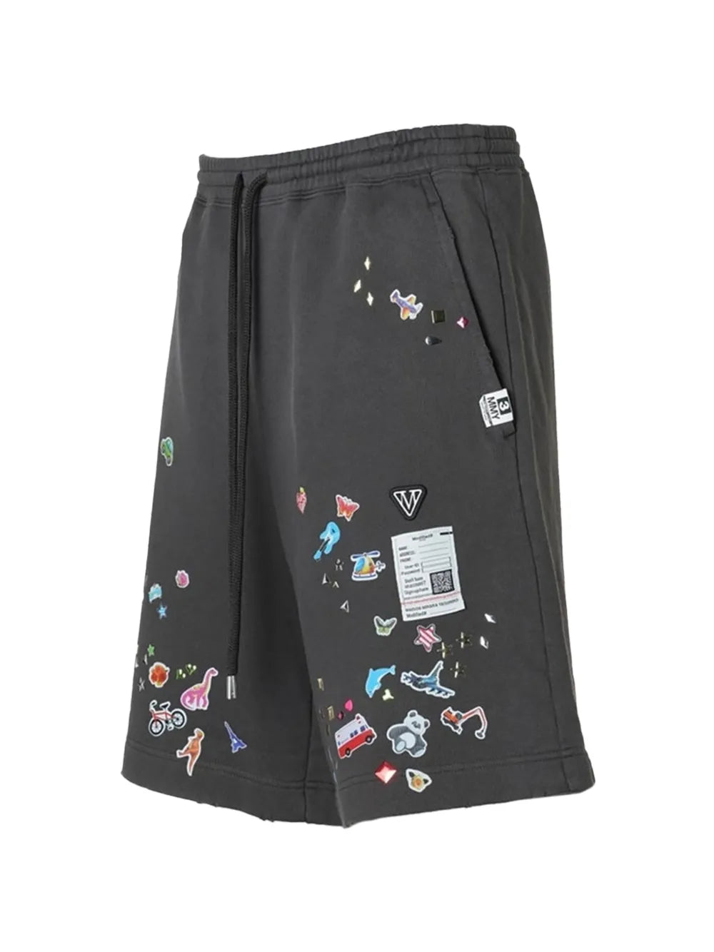 Maison MIHARA YASUHIRO pantalones cortos de deporte con pegatinas estampadas - gris