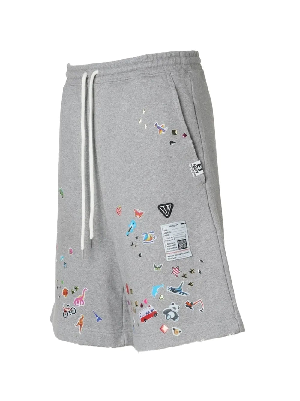Maison MIHARA YASUHIRO pantalones cortos de deporte con pegatinas estampadas - gris