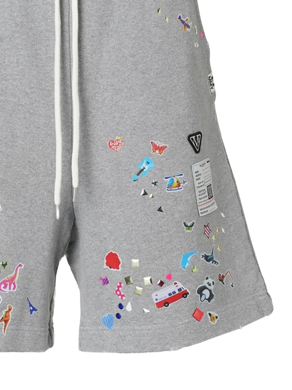 Maison MIHARA YASUHIRO pantalones cortos de deporte con pegatinas estampadas - gris