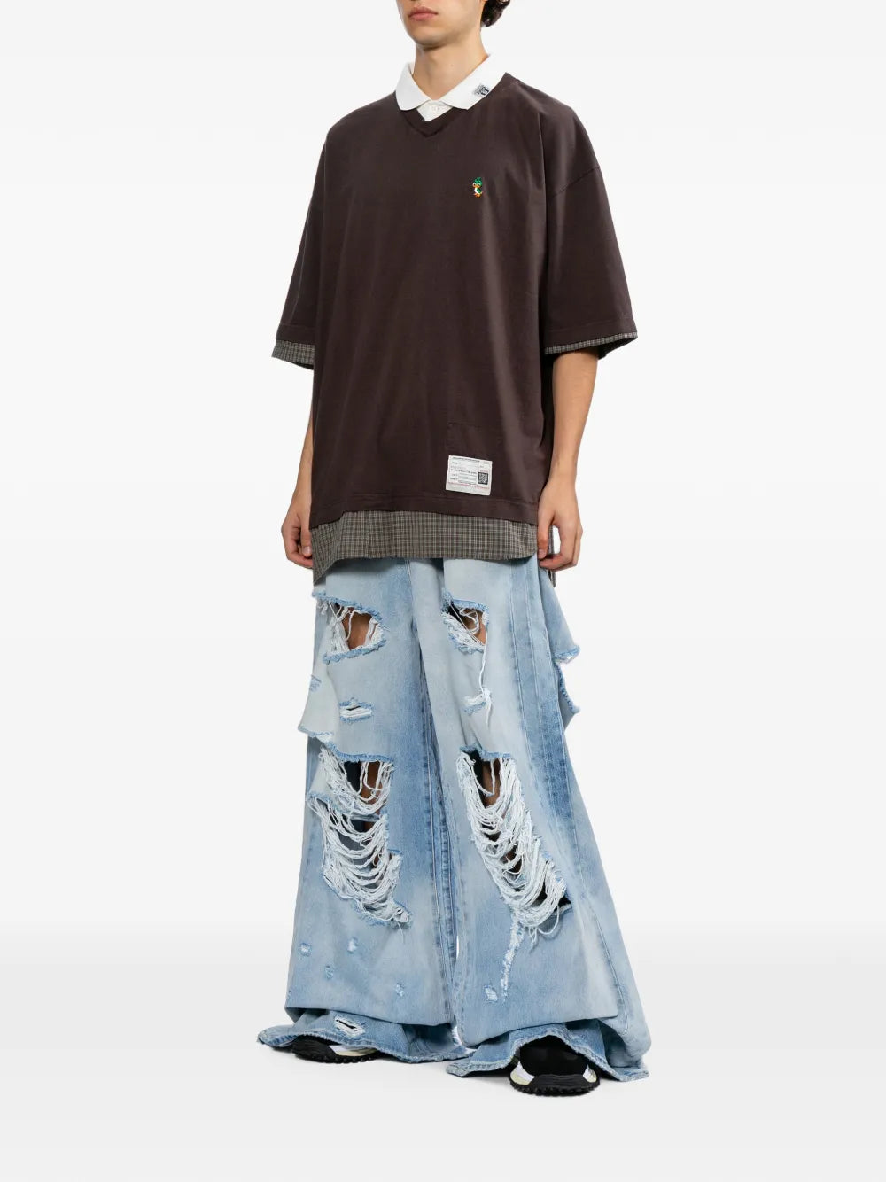 Maison MIHARA YASUHIRO camiseta de tres capas con pato bordado - marrón