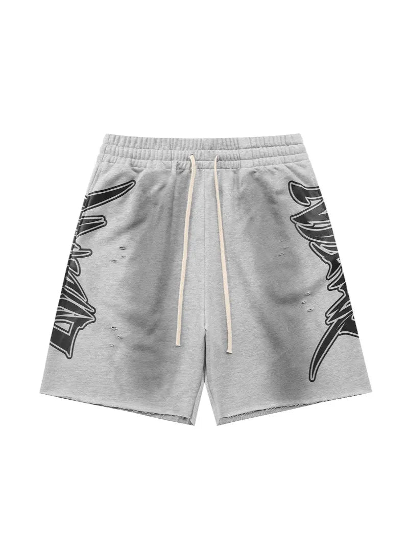 Mixed Emotion Emotion Side Graphic Shorts – Grey Streetwear Drawstring Shorts