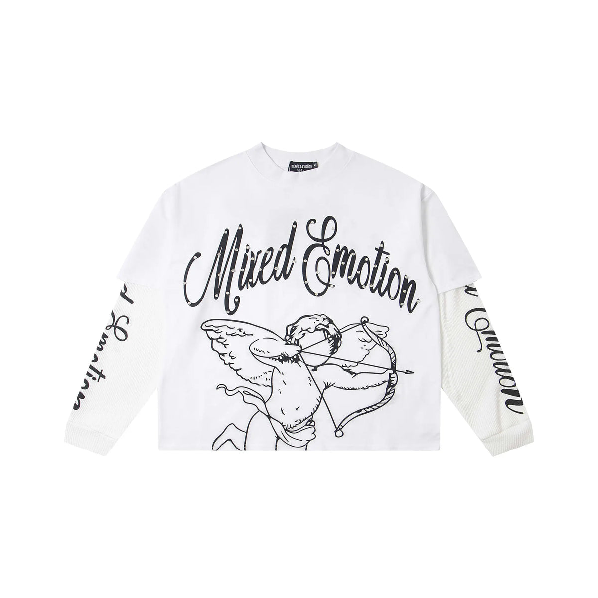 MIXED EMOTION Angel Line Art Long Sleeve T-Shirt – White Streetwear