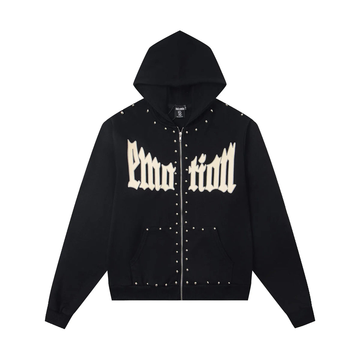 MIXED EMOTION Studded Gothic Zip-Up Hoodie – Black Streetwear