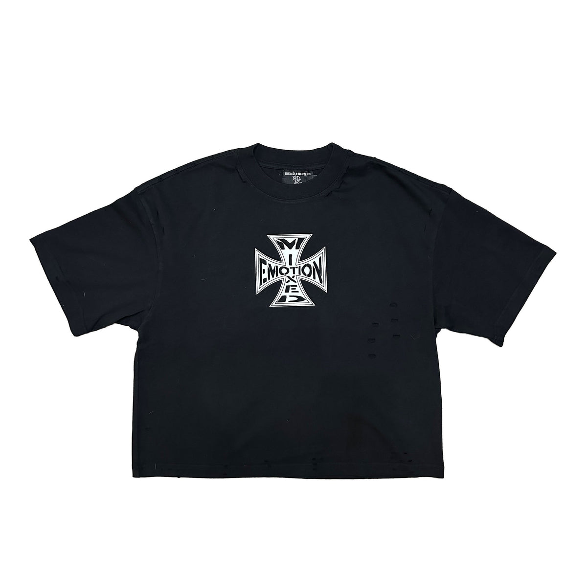 Mixed Emotion Black Iron Cross Distressed Shirt