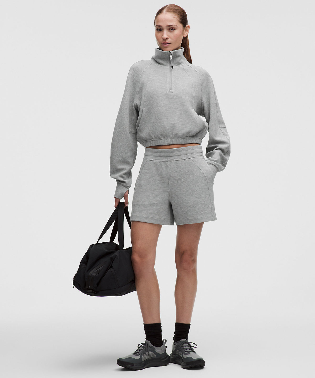 Lululemon Scuba Cropped Funnel-Neck Half Zip Waffle - Heathered Core Medium Grey - imagen 2