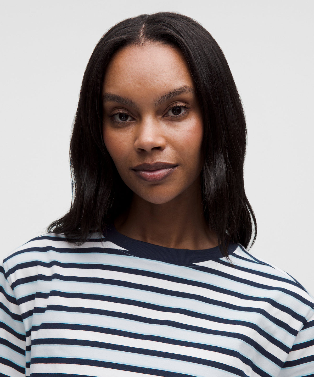 Lululemon All Yours Organic Cotton-Blend Cropped T-Shirt - Reverse Stripe Starch Blue True Navy - imagen 4