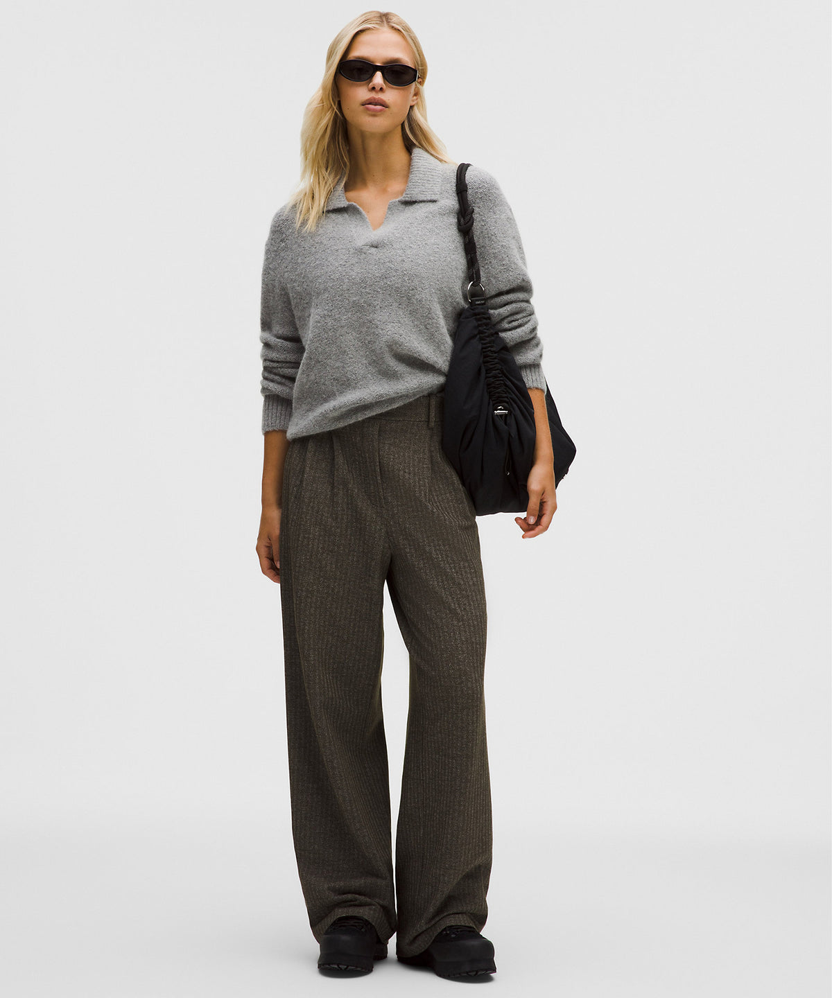 Lululemon Daydrift High-Rise Wide-Leg Trouser Short Herringbone - Heathered Herringbone Heathered Olive Brown Dark Olive - imagen 1