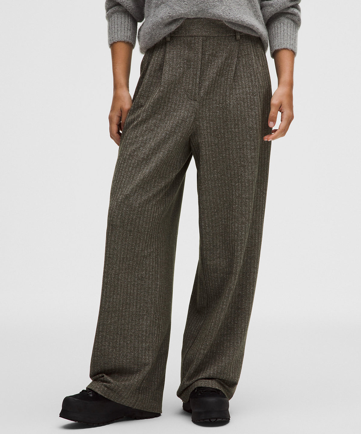 Lululemon Daydrift High-Rise Wide-Leg Trouser Short Herringbone - Heathered Herringbone Heathered Olive Brown Dark Olive - imagen 2