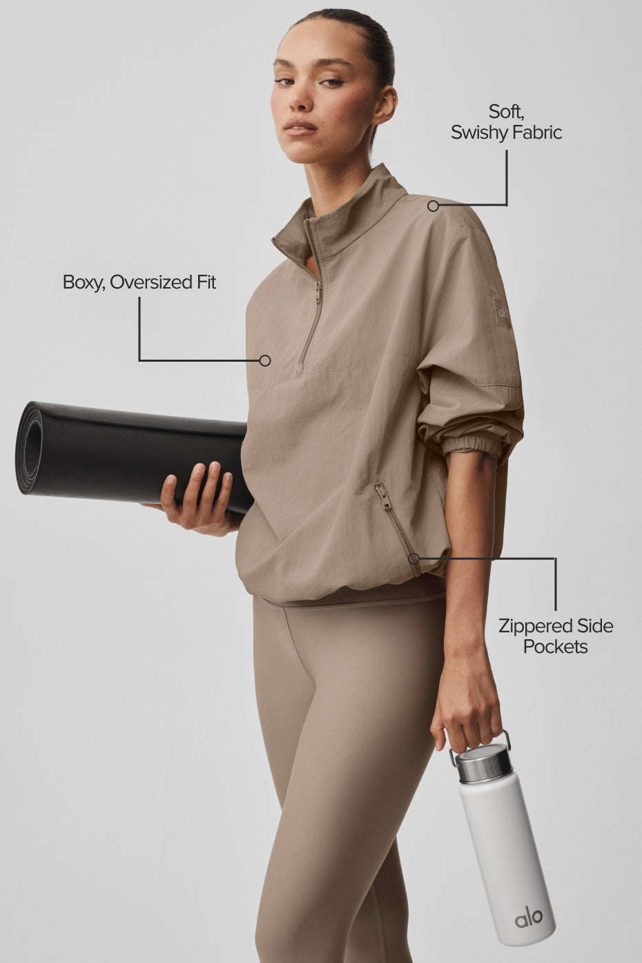 Alo Yoga Light Weight Takeaway Track Pullover - Gravel - imagen 2