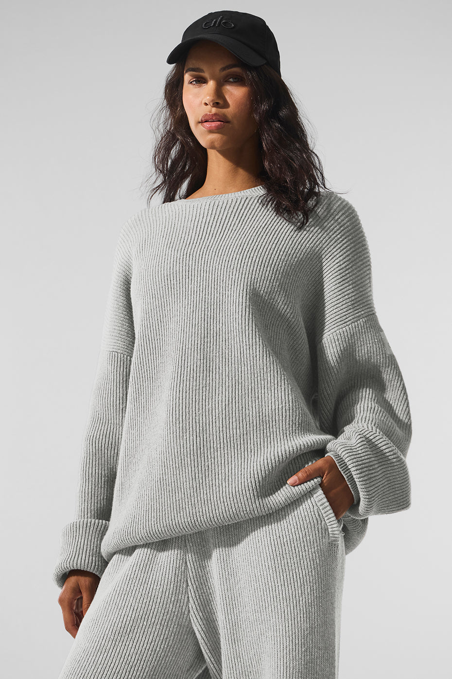 Alo Yoga Domain Rib Knit Crew Sweater - Athletic Heather Grey - imagen 1
