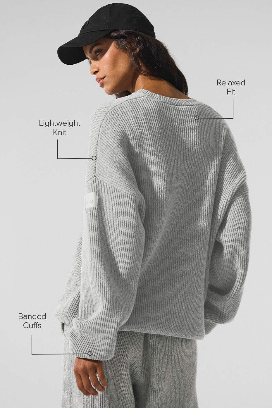 Alo Yoga Domain Rib Knit Crew Sweater - Athletic Heather Grey - imagen 2