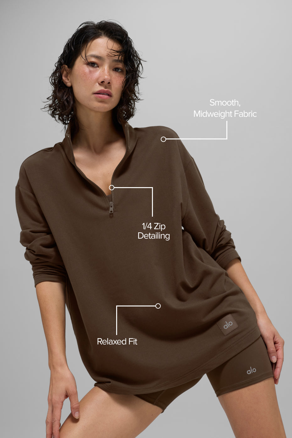 Alo Yoga Double Take Long Sleeve 1/4 Zip - Espresso - imagen 2