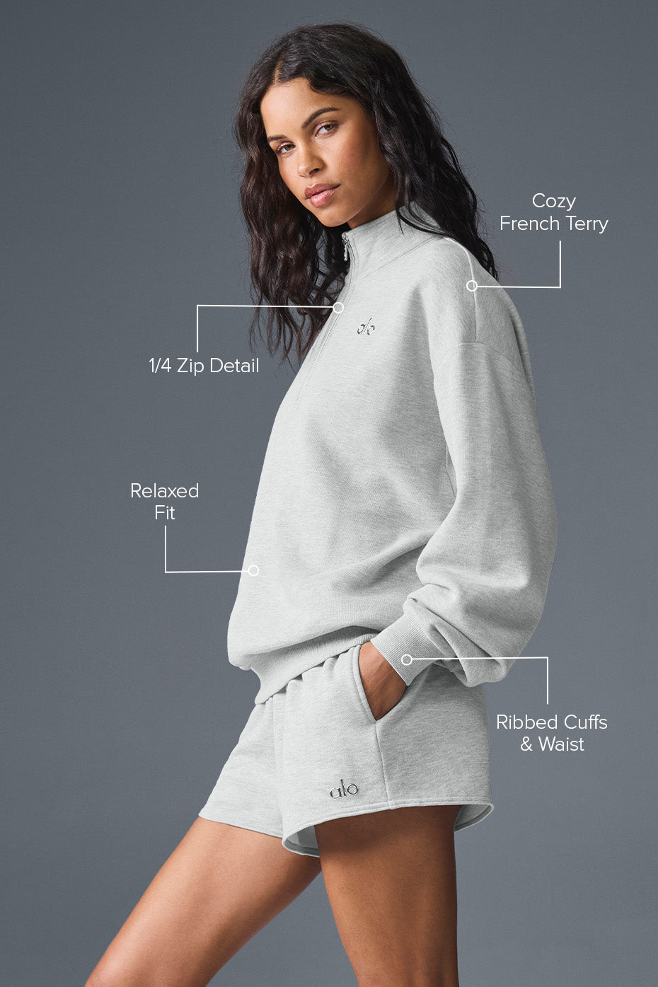 Alo Yoga Accolade 1/4 Zip Pullover - Athletic Heather Grey - imagen 2