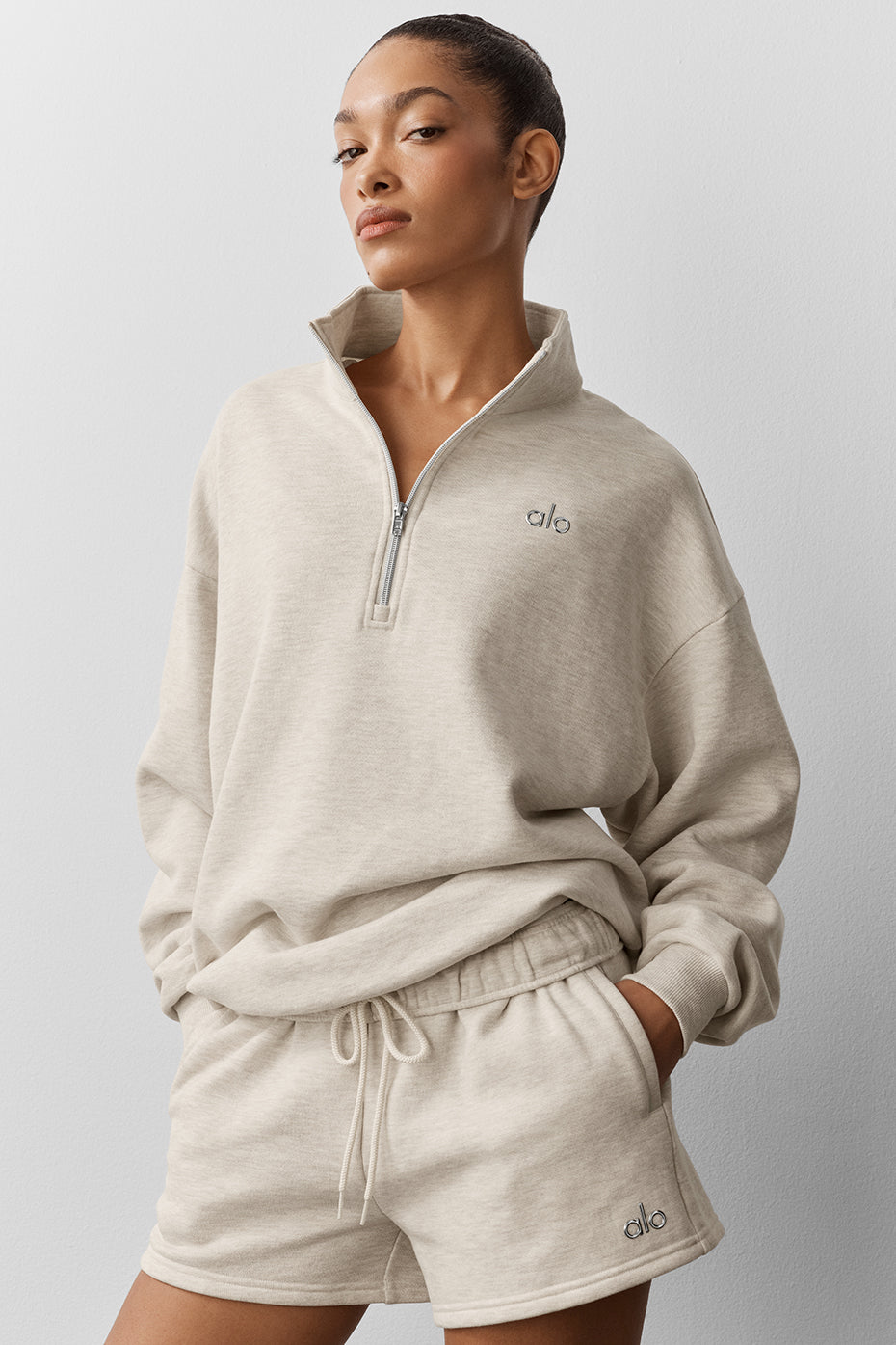 Alo Yoga Accolade 1/4 Zip Pullover - Oatmeal Heather - imagen 5