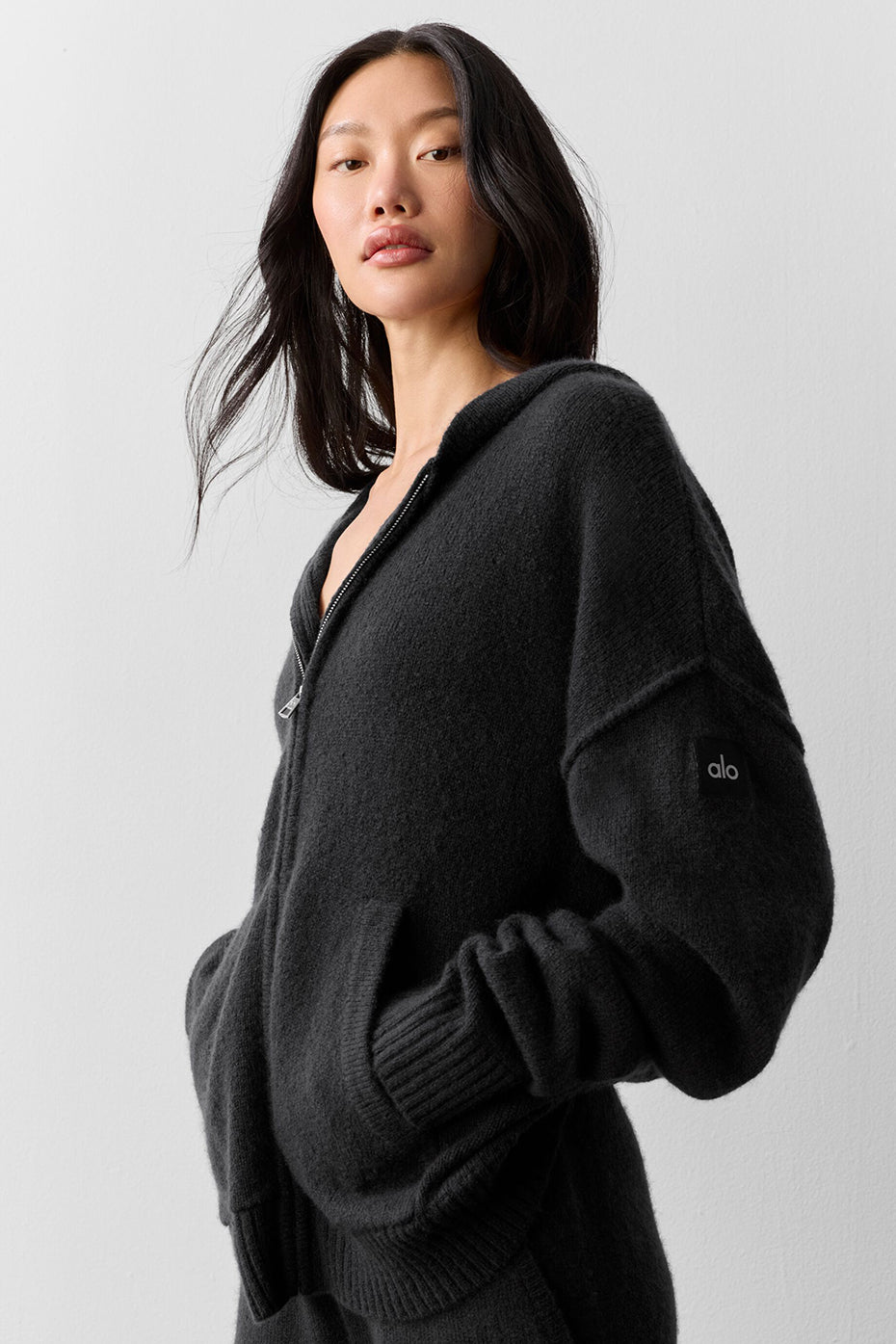 Alo Yoga Wool Cashmere New Class Full Zip Hoodie - Black - imagen 2